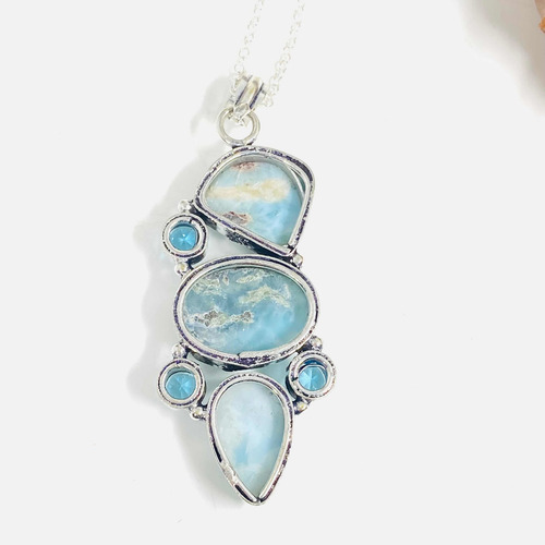 Imagen 7 de 7 de Colgante Plata India Larimar Y Topacio Azul 100% Natural Clt