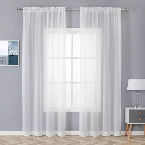 Cortina Traslucida Para Sala Dormitorio 140*260cm 2 Paneles Blanco