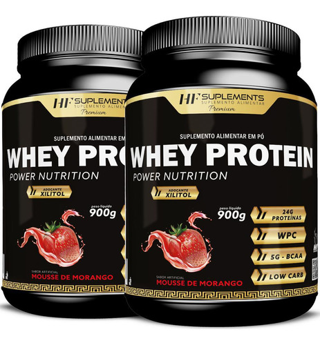 2x Whey Protein Power Nutrition Mousse De Morango 900g
