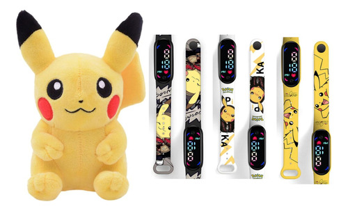 Kit Boneco De Pelúcia Pikachu Pokémon Com Relógio Digital