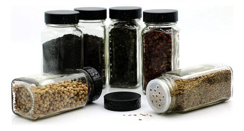 6 Tarros De Especias Negras, Botellas De Condimento De Vidri