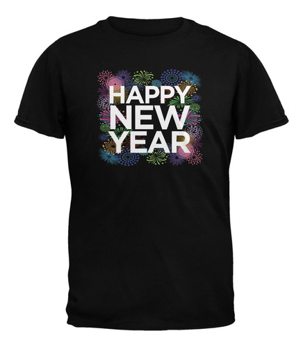 Feliz Año Nuevo Fuegos Artificiales Negro Adulto Camiseta -