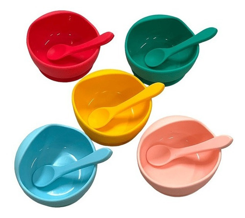 Bowl Tazón Silicona Con Cuchara Para Bebé Niños Anti Derrame