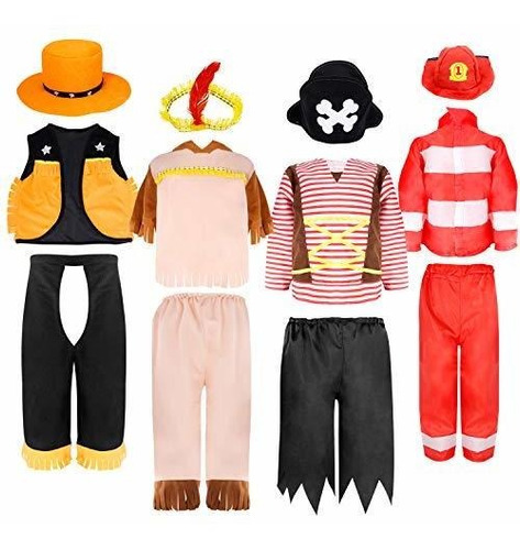 Set De 4 Disfraces Talla 3 A 6 Años Para Niño De Indio,