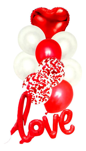Bouquet Globo Latex Confetti Rojo Corazon Love San Valentin