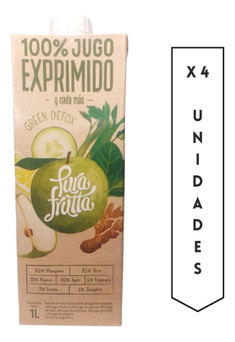 Jugo Green Detox Pura Frutta 1 Lt X 4 Unidades