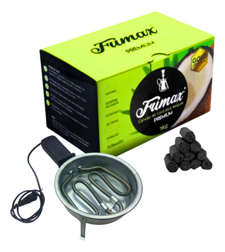 Carvão Narguile De Coco 1kg Fumax + Acendedor Fogareiro 110v