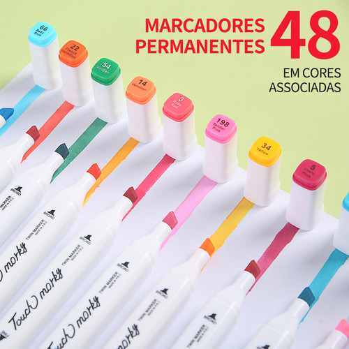 Kit Estojo Canetinhas Permanente Ponta Dupla 48 Cores