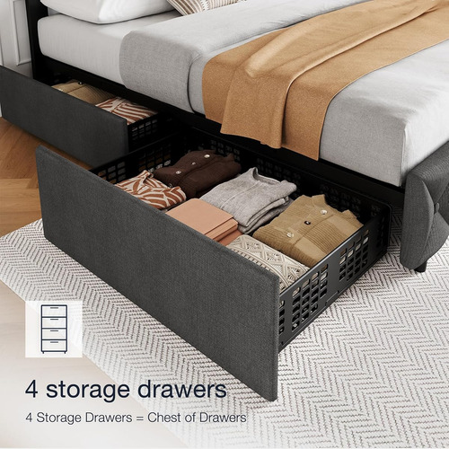 Base De Cama Idealhouse King Size Tapizada En Lino Grey