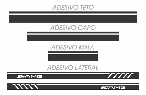 Kit Adesivo Faixa Lateral Capo Teto Mala Mercedes Imp33