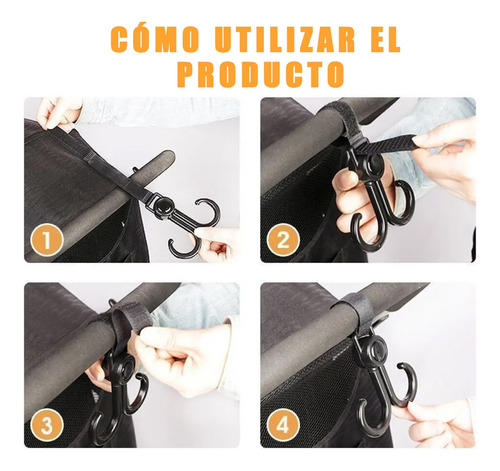Ganchos Para Cochecito 360° De Bebé Para Colgar 10 Piezas Negro