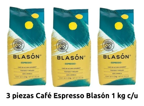 3 Piezas Café Espresso Gourmet 100% Arábica 1 Kg C/u Blasón