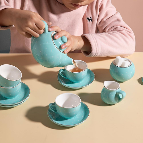 Juego De Té Porcelana Niños, Tetera, Taza, Azucarero, Lunare Color