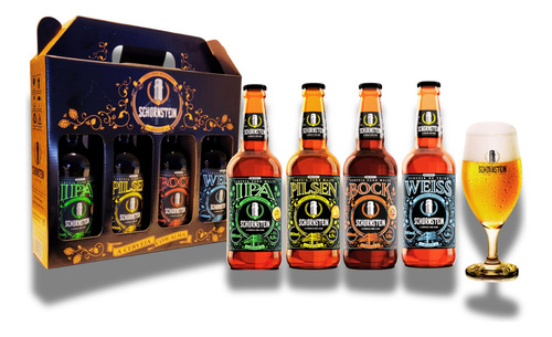 Kit Presente Cerveja Schornstein - 4 Garrafas 500ml E Taça