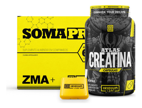 Kit Soma Pro Zma + Creatina + Porta Cáps - Iridium Labs Sabor Sem sabor