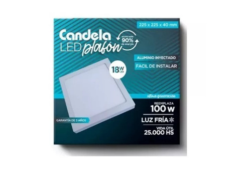 Plafon Led de Aplicar Cuadrado 18W Luz Fria Candela