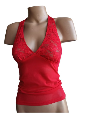 Top Halter Musculosa Tul Y Puntilla Edén 2542 Rojo - Fun*