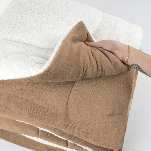 Coberdrom Casal Edredom Sherpa Dupla Face 2,40m X 2,20m Frio Cor Cáqui Armazem Dos Enxovais