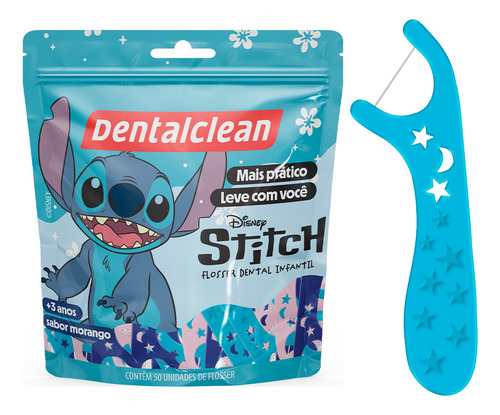 Kit 2 Flosser Fio Dental Haste Stitch Infantil Dentalclean