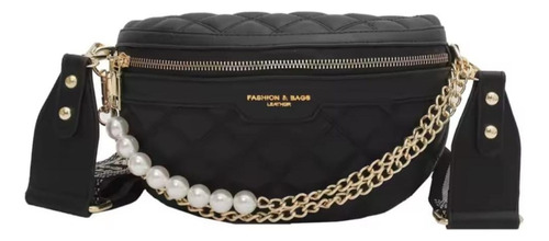 Cartera Riñonera Bolso Cruzado Correa Ancha Elegante Cuero P Negro Lisa