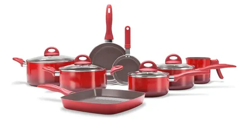Jogo De Panelas Brinox Ceramic Life Smart Plus Vermelho 8pc