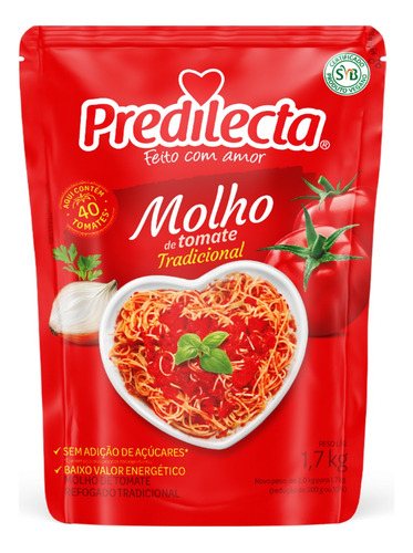 Molho de Tomate Refogado Tradicional Predilecta sem glúten em sachê 1.7 kg