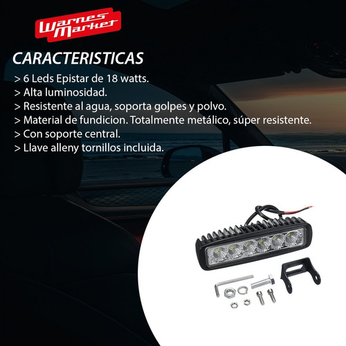 Faro Auxiliar Barra 6 Led 18w Flood 4x4 Moto Cuatri Potencia