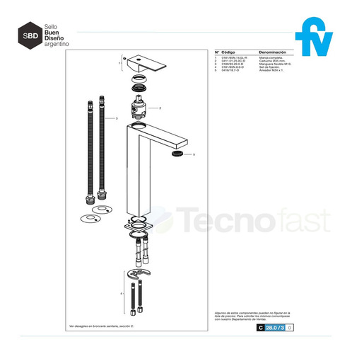 Griferia Fv Dominic New Monocomando Alto 0181.02/85n Cr Baño