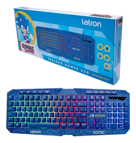 Teclado E Mouse Sonic Gamer Led Rgb Jogo Filme Usb Fio Abnt2