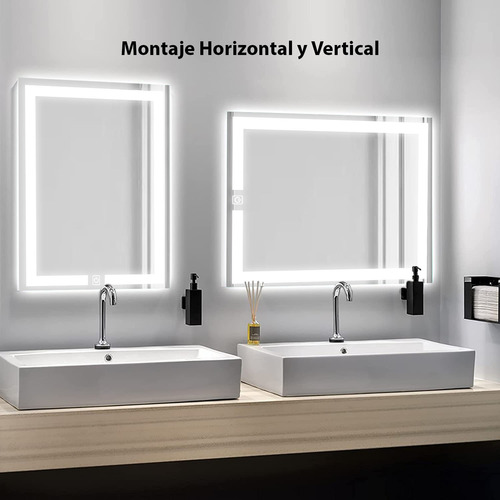 Espejo Led 80x60 Rectangular Con Luz Fría Y Cálida