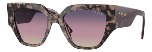 Óculos de sol Vogue Sol Vo5409 M, design quadrado, cor rosa com moldura de acetato rosa, lente de café gradiente de plástico padrão, haste Havanna de acetato reforçado - Vo5409