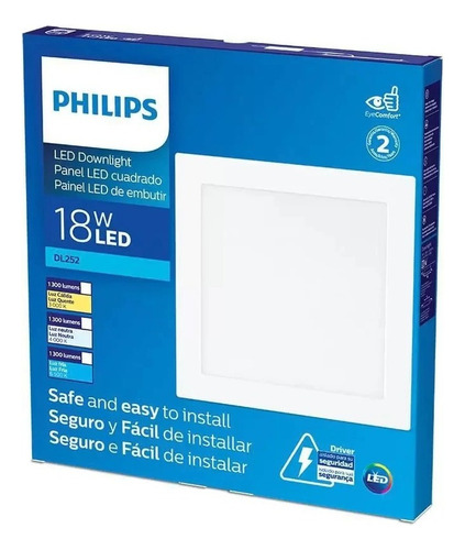 Combo X2 Plafon Led Philips Embutir 18w Luz Cálida 1300lm