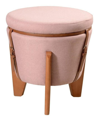 Puff Baú Zeus Redondo 50 Cm Madeira Banco Mesa Centro Rosa