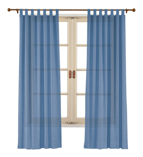 Juego Cortinas De Tela Simil Lino Azul Presillas Vip