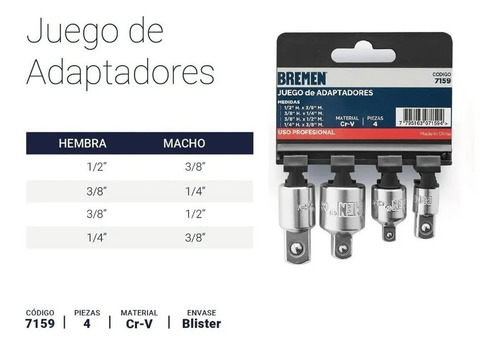 Imagen 2 de 4 de Juego De Adaptadores Bremen Para Tubos Hembra Macho -mendoza