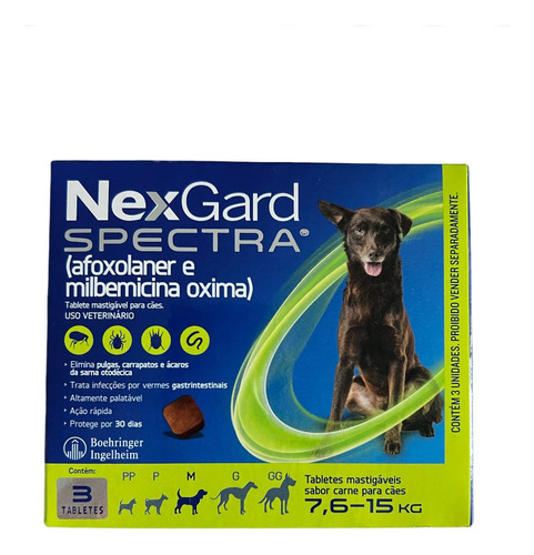 Nexgard Spectra para cães de 7,6 kg a 15 kg 3 tabletes