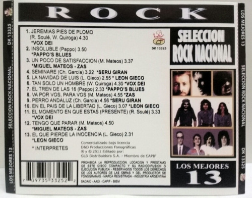 Cd Rock Nacional (los 13 Mejores) -c-