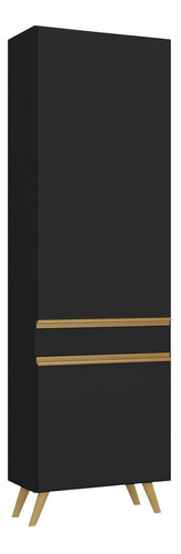 Paneleiro 2 Portas 62cm Veneza Multimóveis V3746 Cor Preto/dourado