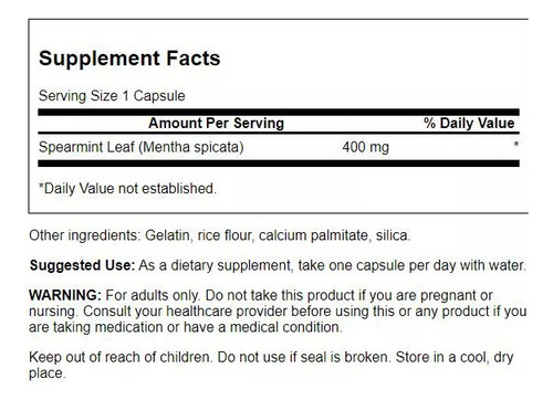 Swanson Full Spectrum Spearmint Leaf 400 Mg 60 Caps