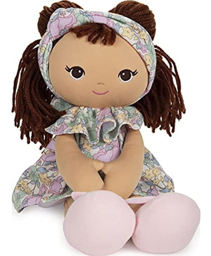 Gund Baby Toddler Doll Plush Brunette, Green Garden Dress, 8