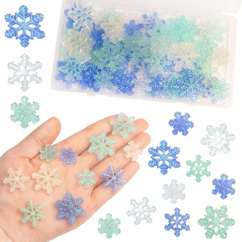 Mini Snowflakes Decorations,60 Pcs Plastic Blue Glitter...
