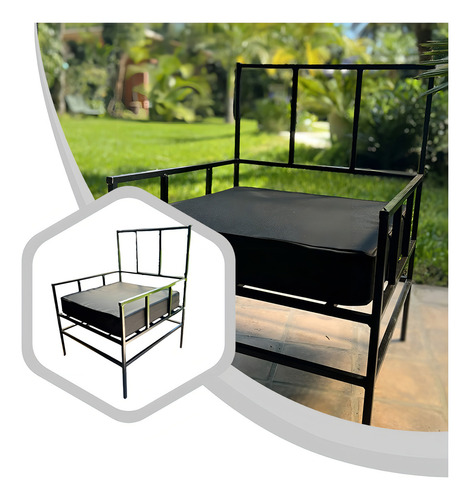 Sillón Camastro Hierro Interior Exterior Almohadón Con Funda Negro
