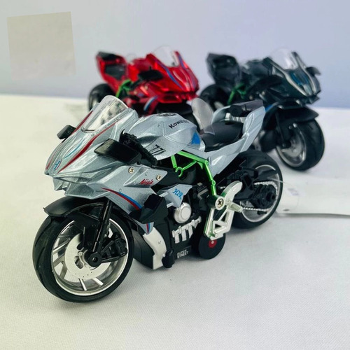 Motocicleta Kawasaki Ninja H2-r Con Luz Y Sonido 1-18 Gris Gris