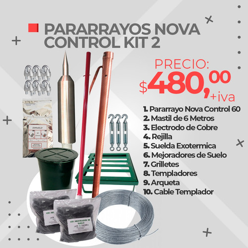 Imagen 5 de 10 de Kits Con Pararrayos Ionizante Nova Captor 30. 35m De Radio