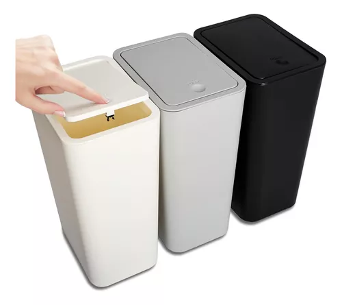 N. NETDOT Paquete de 3 cubos de basura pequeños de 10 litros/2.6 galones  con tapa, cubo de basura para baño con tapa desplegable, cesta de basura  para