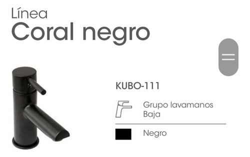 Kubo Griferia-monomando Para Lavamanos Negro Mate Coral 111