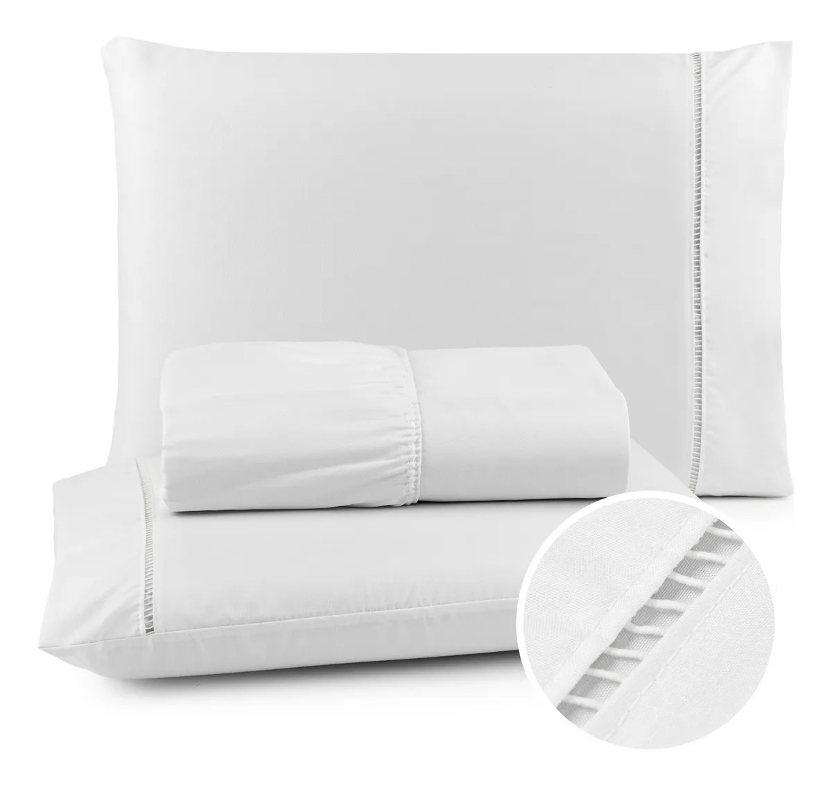 Jogo De Lençol 400 Fios Ponto Palito Cama Queen Saldão Cor Branco