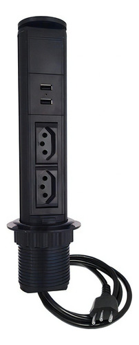 Torre De Tomada Qtmov Mini Toten C/ 02 10a + 02 Usb Preta