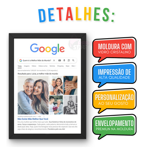 Quadro Personalizado Google Melhor Mãe/avó Do Mundo C/ Vidro Preto