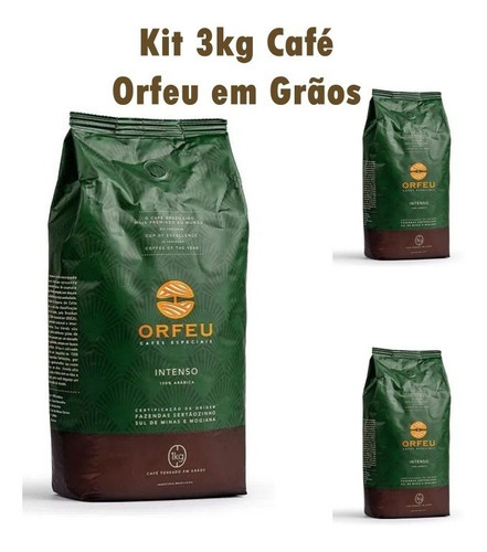 Kit Café Em Grãos 3kg Orfeu Torrado 100% Arábica Premiado Café brasileiro + premiado do mundo